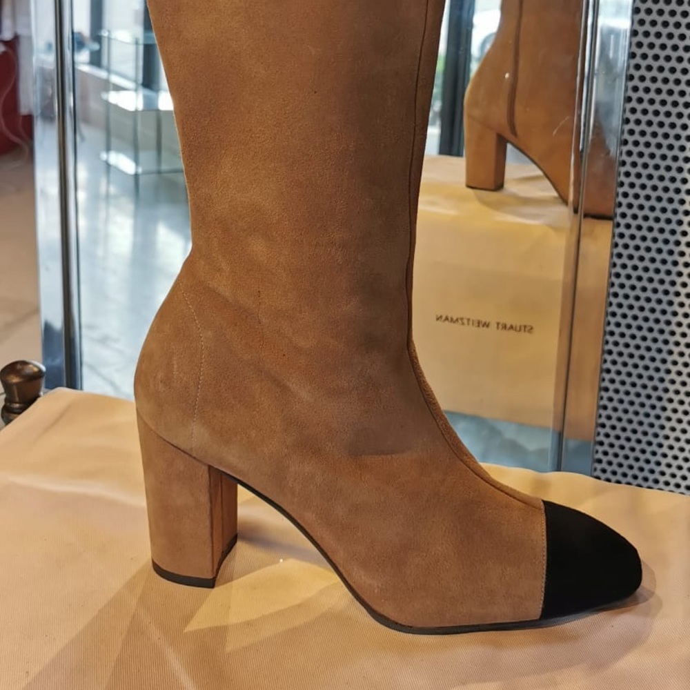 Knee high suede heel boots